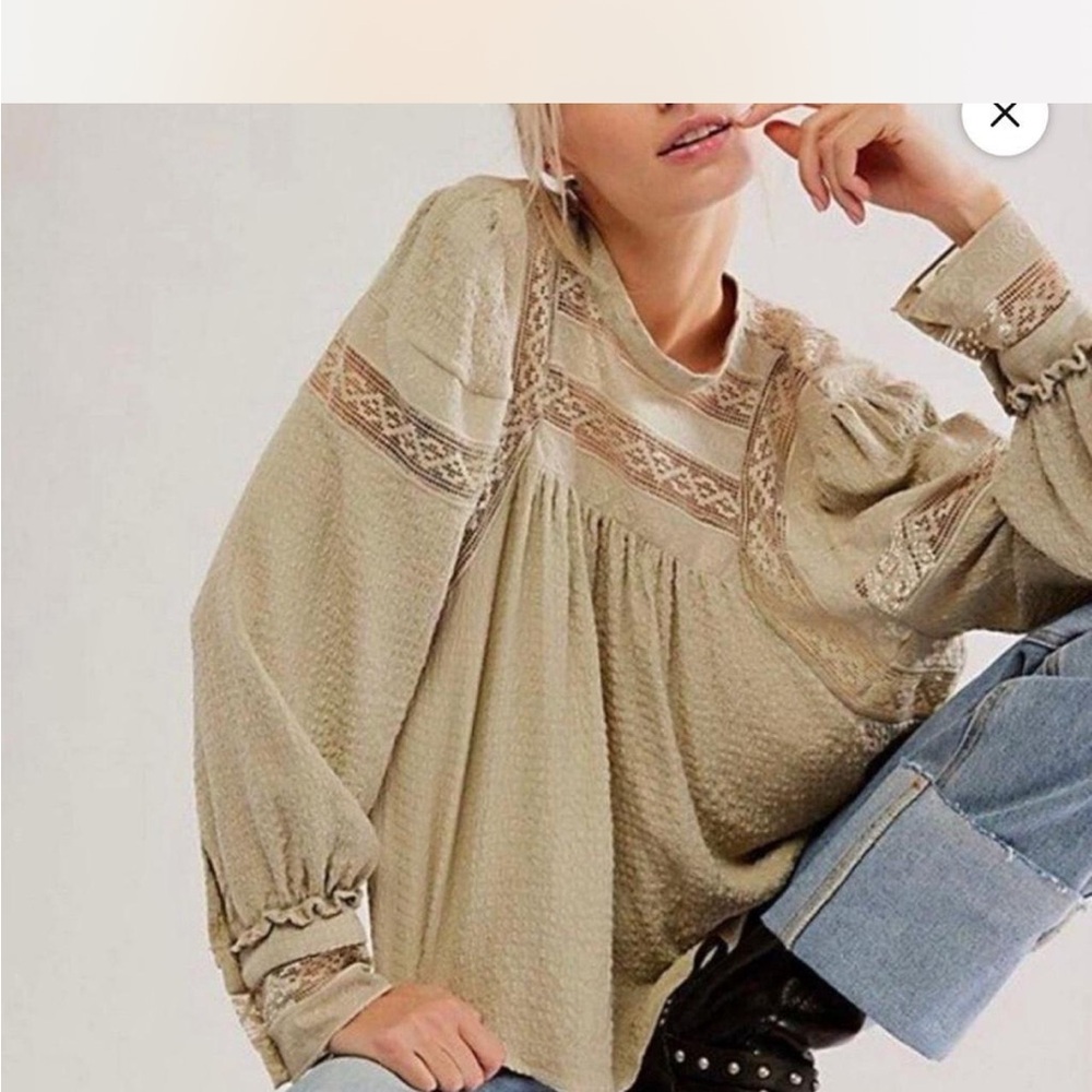 Elegant Beige Lace Trim Blouse